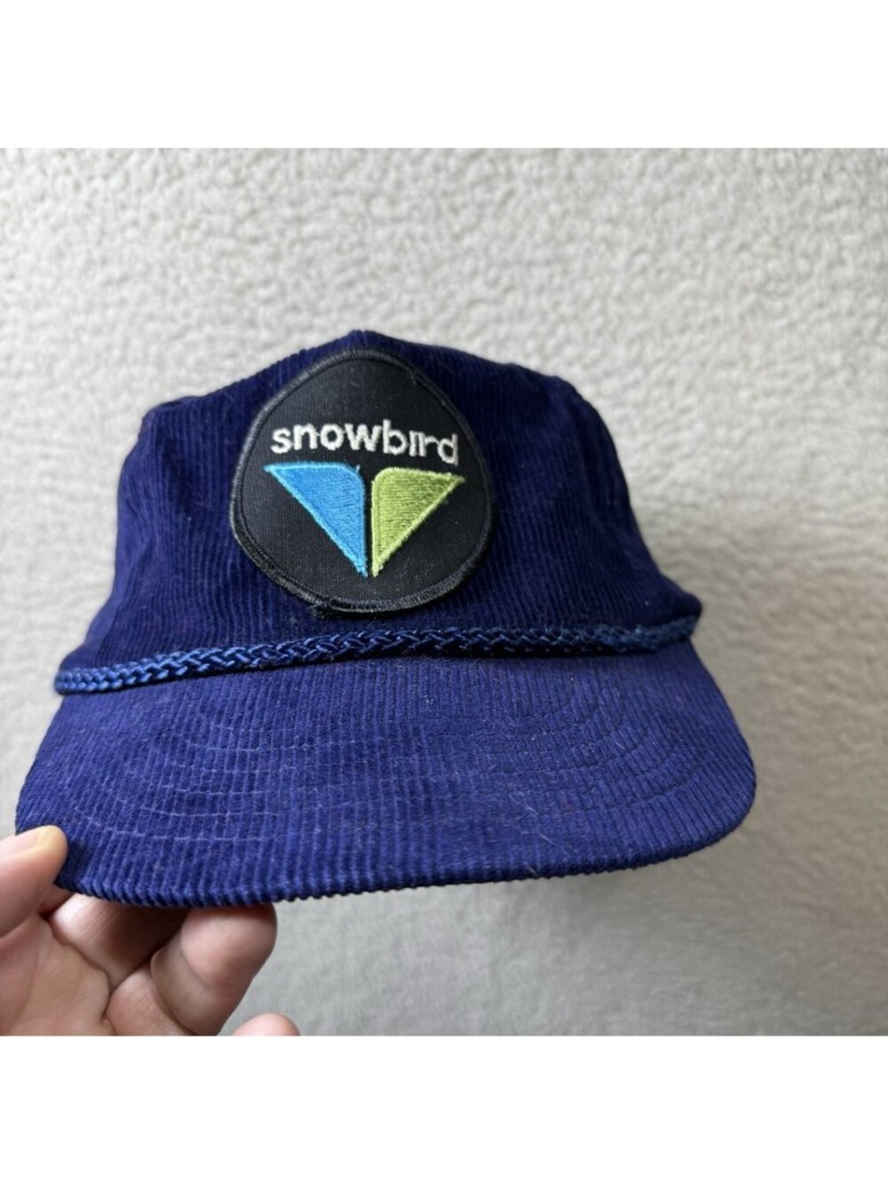 Vtg SNOWBIRD Corduroy Cap Snowboard Ski Hat Snapback Skiing Utah Vail Vintage
